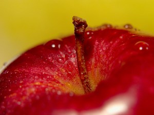Close-up of Water Drops on Apple