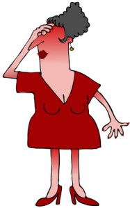 Embarrassed woman, red-faced